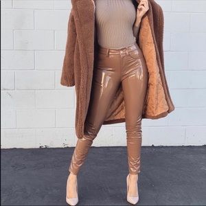 HARIDAN COFFE PATENT STRETCH VINYL TROUSERS